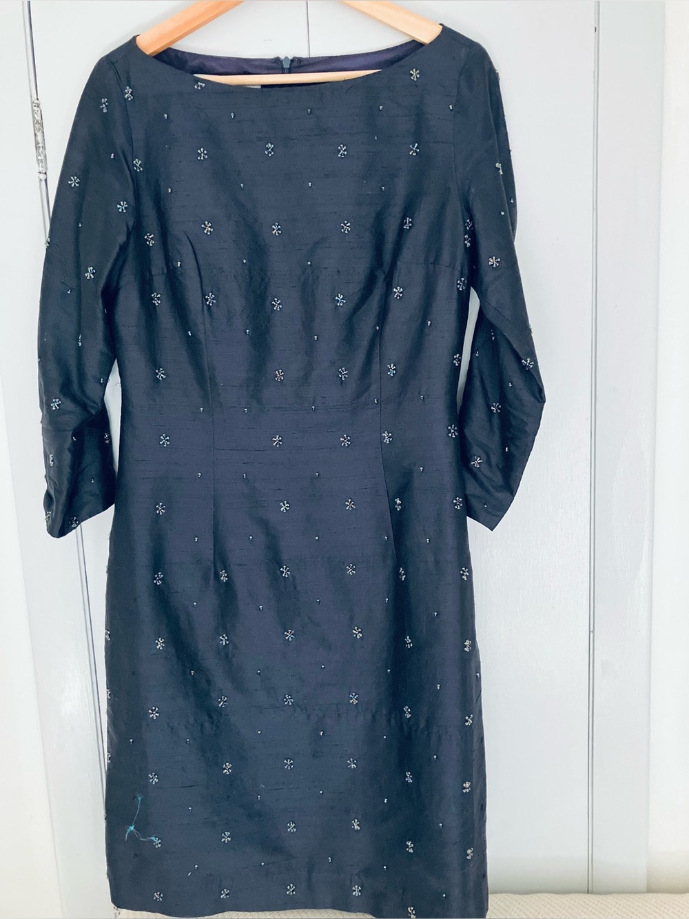 Classic Navy Blue Beaded Embroidered Sheath Dress